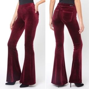Blank Nyc The Waverly Flare High Rise Velvet Trousers Pants Burgundy (NWOT) 26
